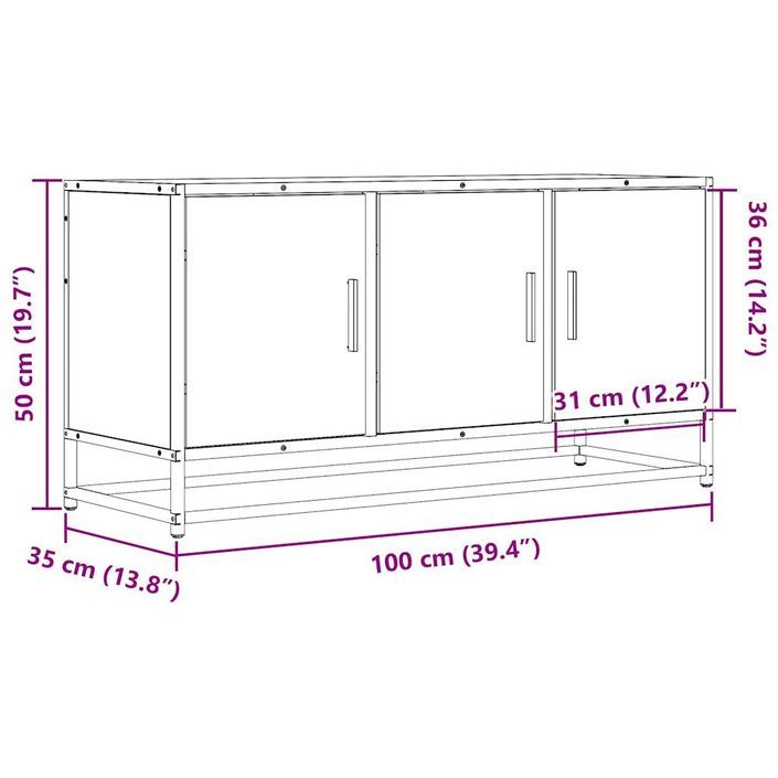 Meuble TV sonoma gris 100x35x50 cm bois d'ingénierie et métal - Photo n°10