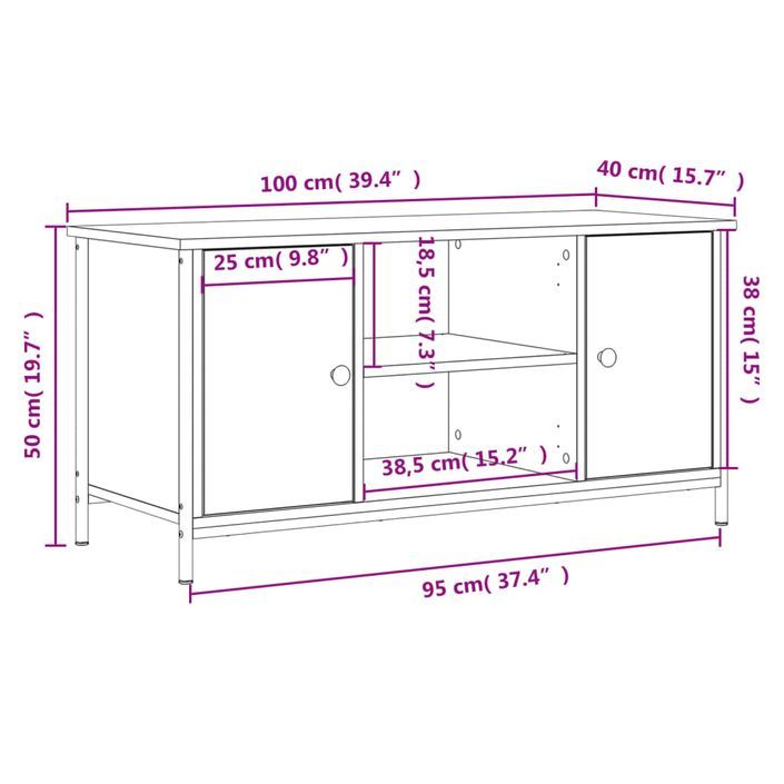 Meuble TV Sonoma gris 100x40x50 cm Bois d'ingénierie - Photo n°11