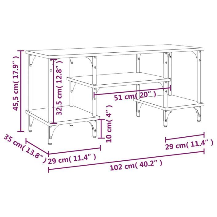 Meuble TV sonoma gris 102x35x45,5 cm bois d'ingénierie - Photo n°9