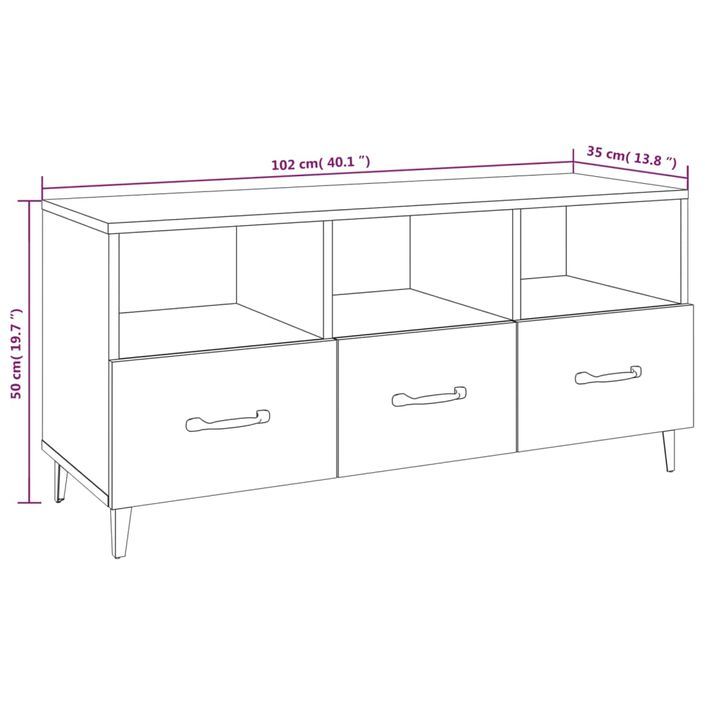 Meuble TV Sonoma gris 102x35x50 cm Bois d'ingénierie - Photo n°8