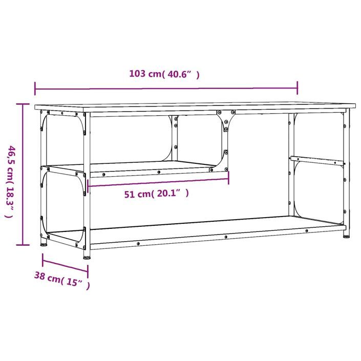 Meuble TV sonoma gris 103x38x46,5 cm bois d'ingénierie et acier - Photo n°9