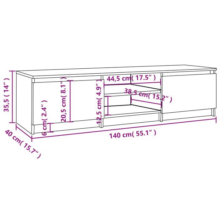 Meuble TV Sonoma gris 140x40x35,5 cm Bois d'ingénierie - Photo n°7