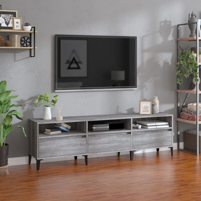 Meuble TV sonoma gris 150x30x44,5 cm bois d'ingénierie - Photo n°1