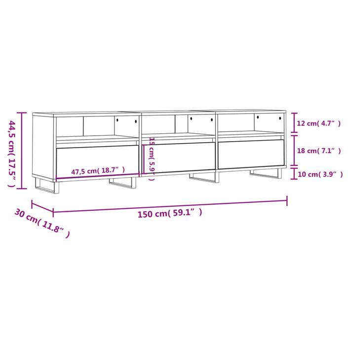 Meuble TV sonoma gris 150x30x44,5 cm bois d'ingénierie - Photo n°11