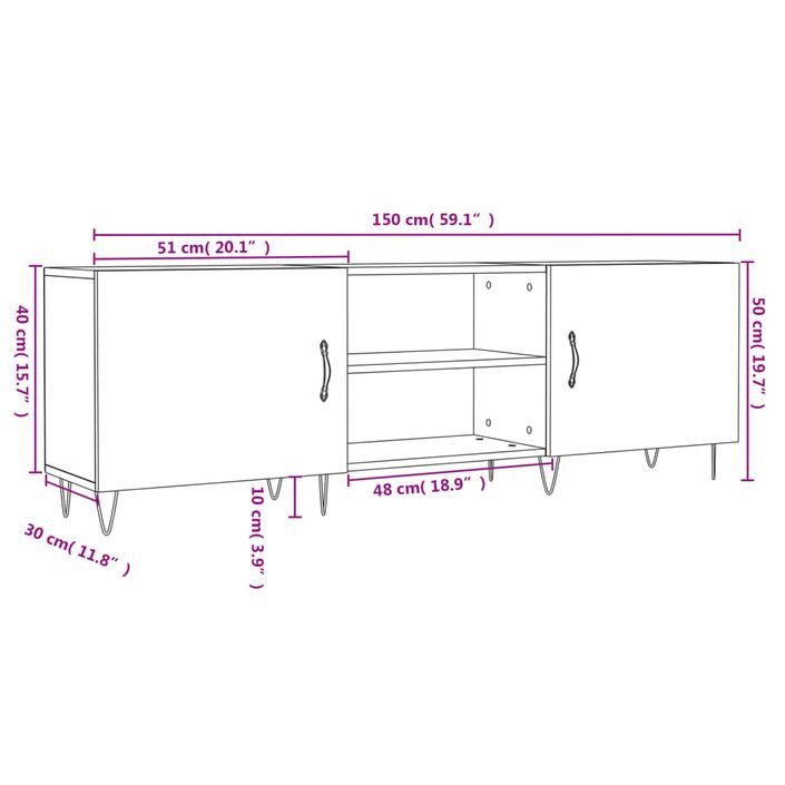 Meuble TV sonoma gris 150x30x50 cm bois d'ingénierie - Photo n°12