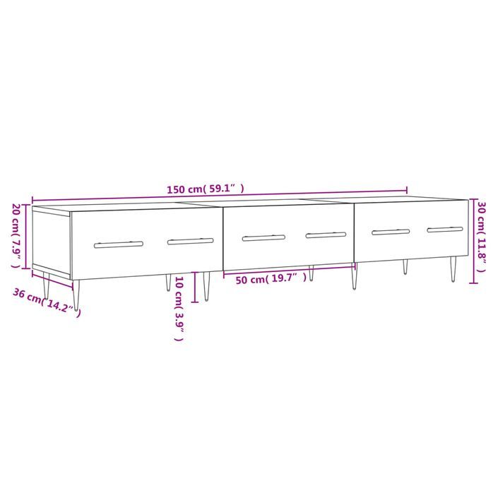 Meuble TV sonoma gris 150x36x30 cm bois d'ingénierie - Photo n°12