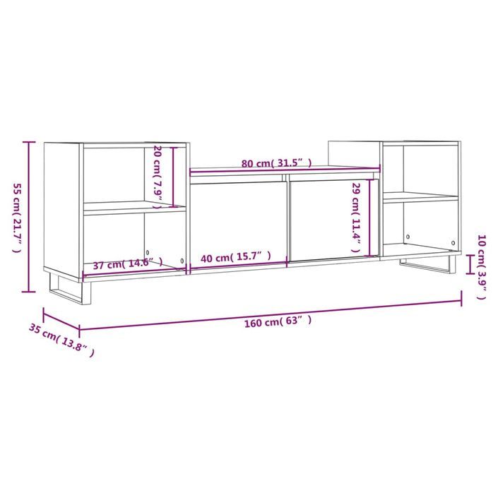 Meuble TV Sonoma gris 160x35x55 cm Bois d'ingénierie - Photo n°11