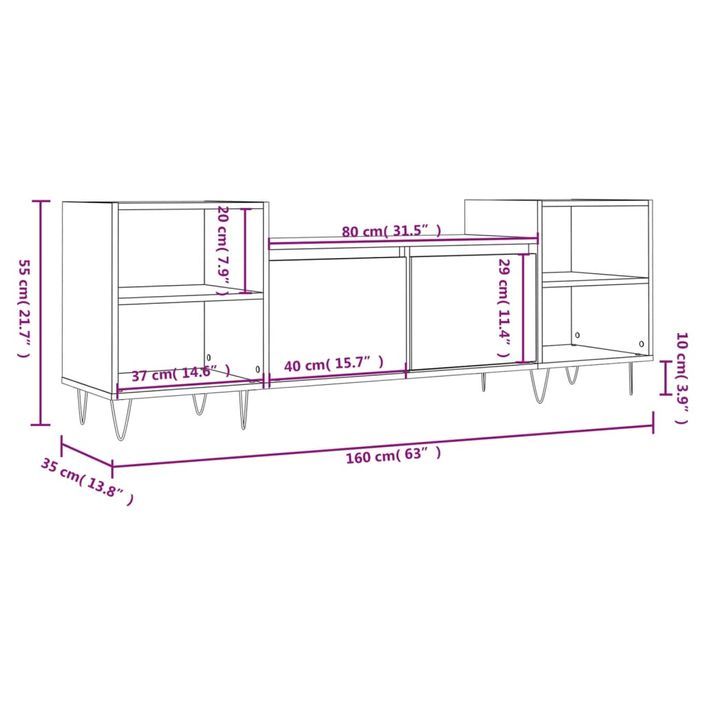 Meuble TV Sonoma gris 160x35x55 cm Bois d'ingénierie - Photo n°11