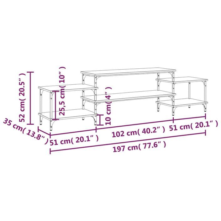 Meuble TV sonoma gris 197x35x52 cm Bois d'ingénierie - Photo n°9