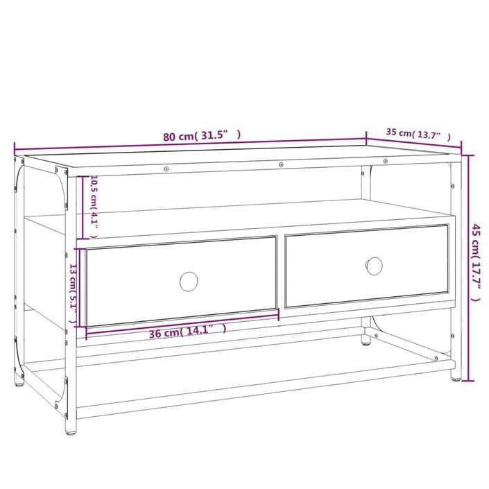 Meuble TV sonoma gris 80x35x45 cm bois d'ingénierie - Photo n°9