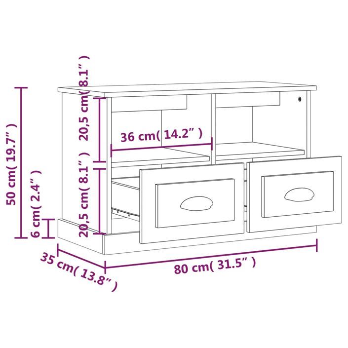 Meuble TV sonoma gris 80x35x50 cm bois d'ingénierie - Photo n°9