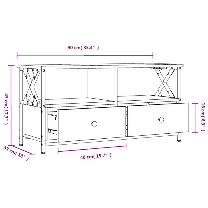 Meuble TV sonoma gris 90x33x45 cm bois d'ingénierie et fer - Photo n°11