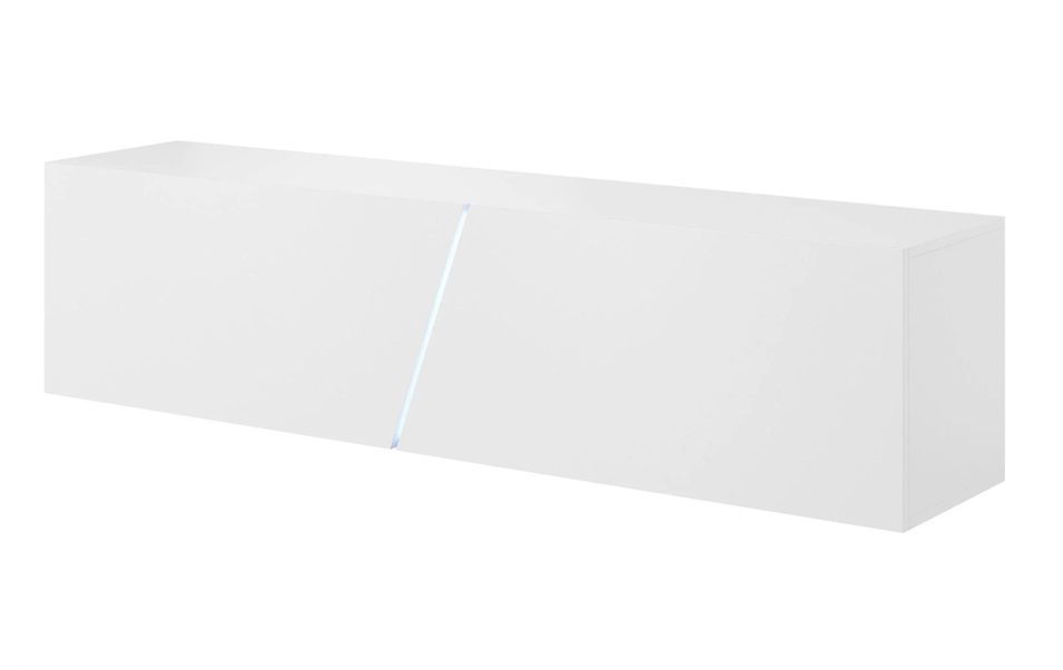 Meuble TV sur pied ou mural 2 portes avec Led blanc mat et blanc brillant Kaela 160 cm - Photo n°1