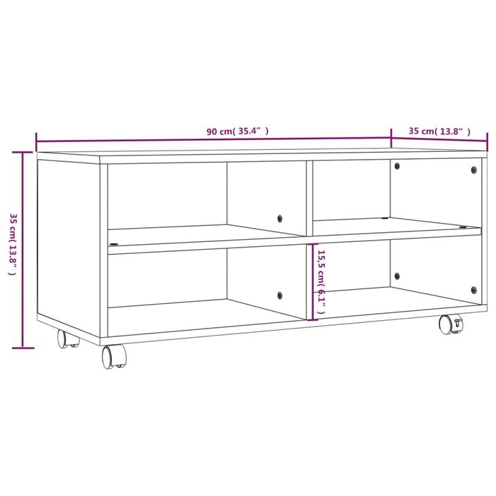 Meuble TV sur roulettes Chêne fumé 90x35x35cm Bois d'ingénierie - Photo n°7