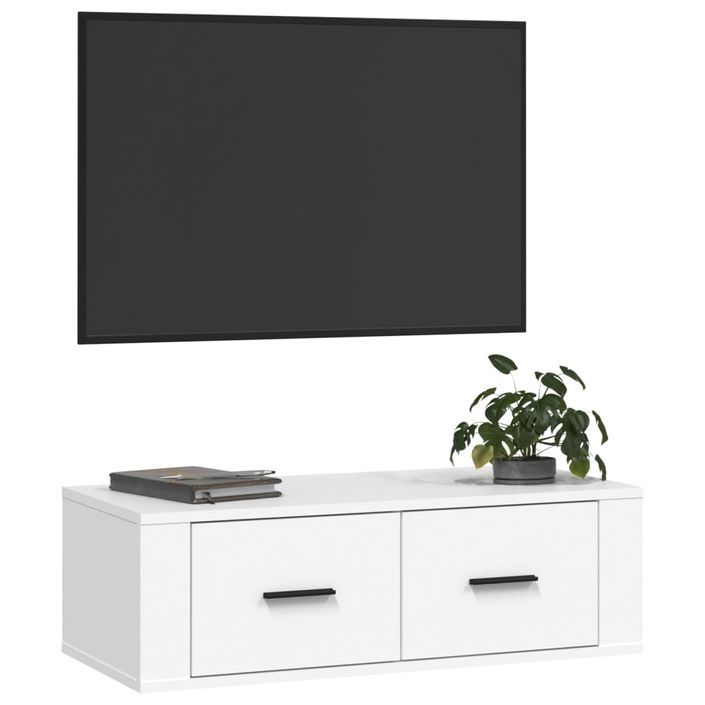 Meuble TV suspendu Blanc 80x36x25 cm Bois d'ingénierie - Photo n°4