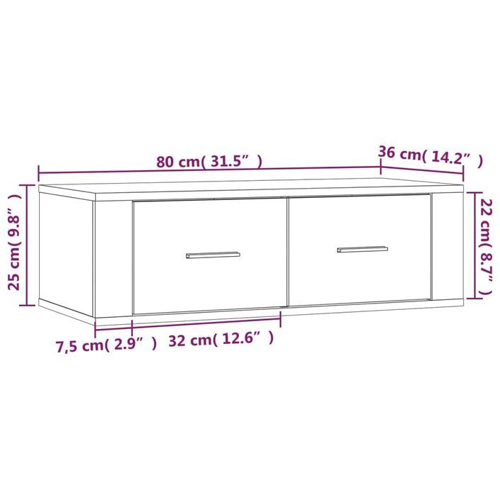 Meuble TV suspendu Blanc 80x36x25 cm Bois d'ingénierie - Photo n°11