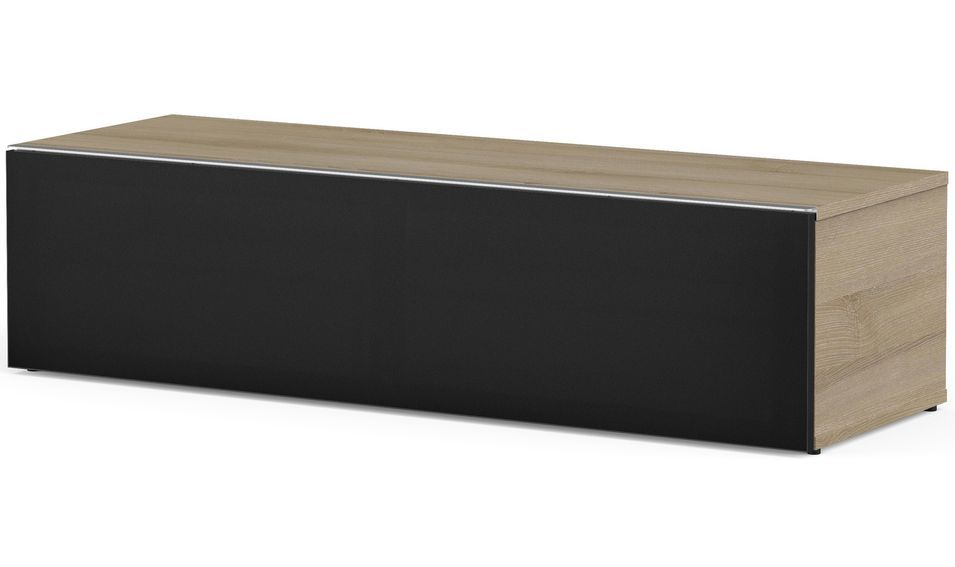 Meuble TV tissu acoustique noir et bois clair Houston 120 cm - Photo n°1