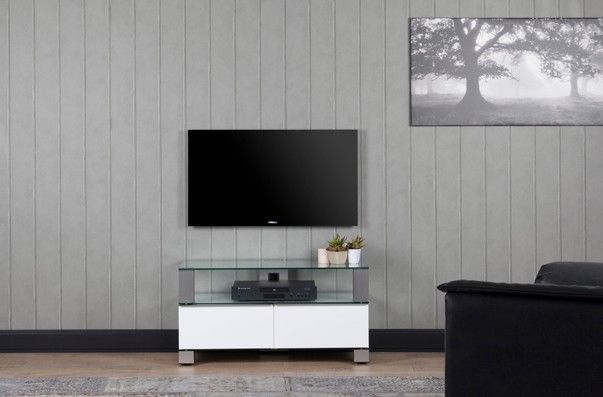 Meuble TV verre trempé et laqué blanc Mood 95 cm - Photo n°2