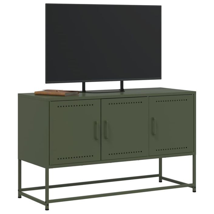 Meuble TV vert olive 100,5x39x60,5 cm acier - Photo n°4