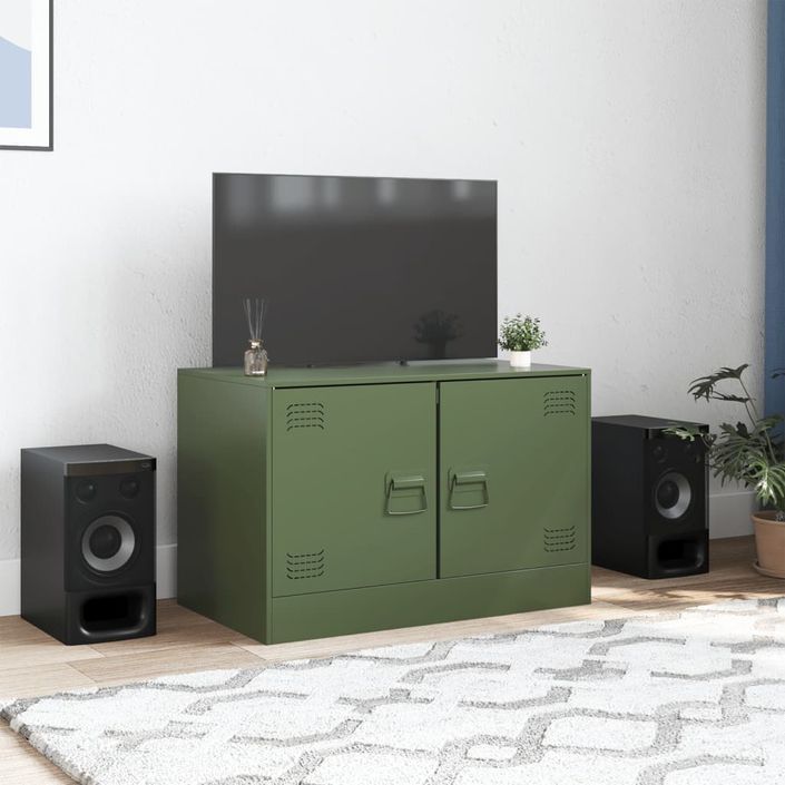 Meuble TV vert olive 67x39x44 cm acier - Photo n°3