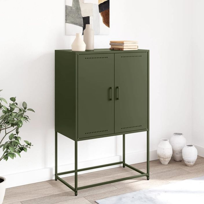 Meuble TV vert olive 68x39x60,5 cm acier - Photo n°3