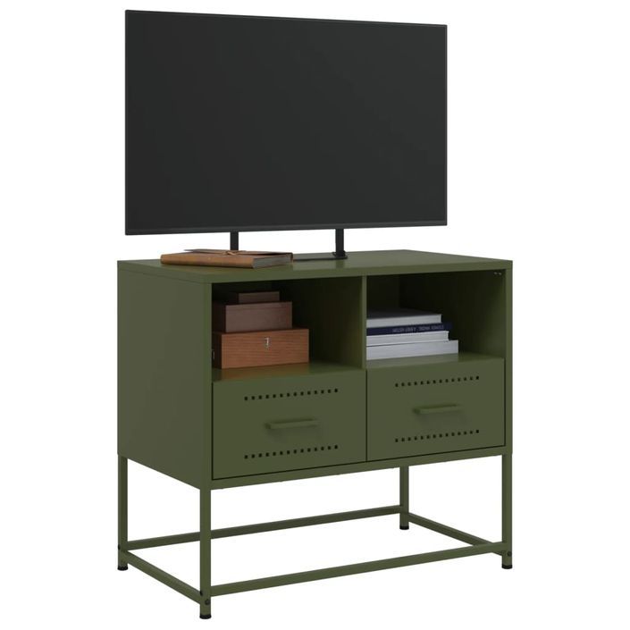 Meuble TV vert olive 68x39x60,5 cm acier - Photo n°5