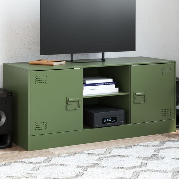 Meuble TV vert olive 99x39x44 cm acier - Photo n°1