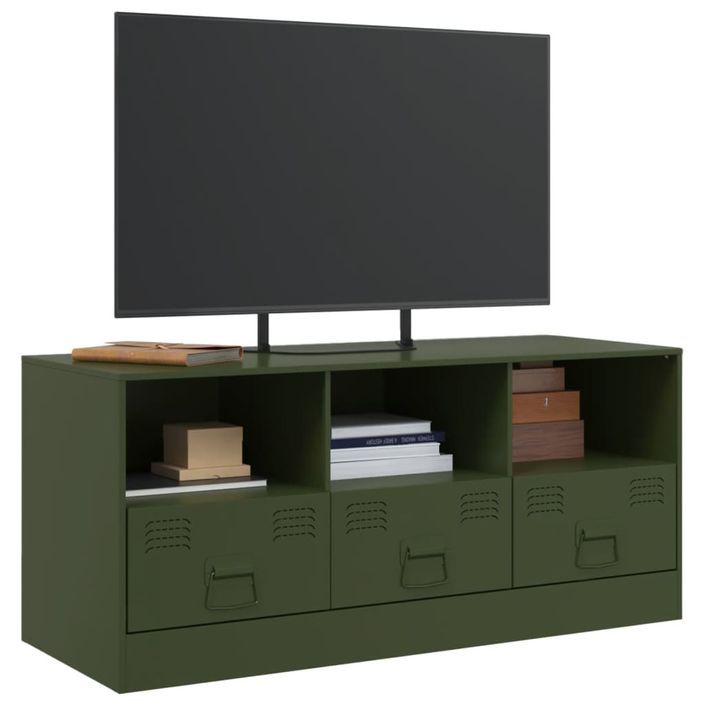 Meuble TV vert olive 99x39x44 cm acier - Photo n°4