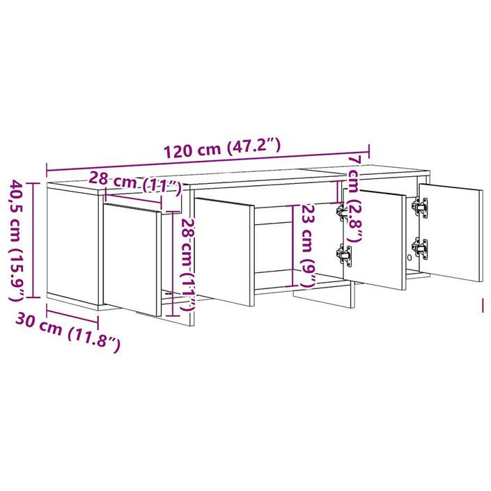 Meuble TV vieux bois 120x30x40,5 cm bois d'ingénierie - Photo n°10