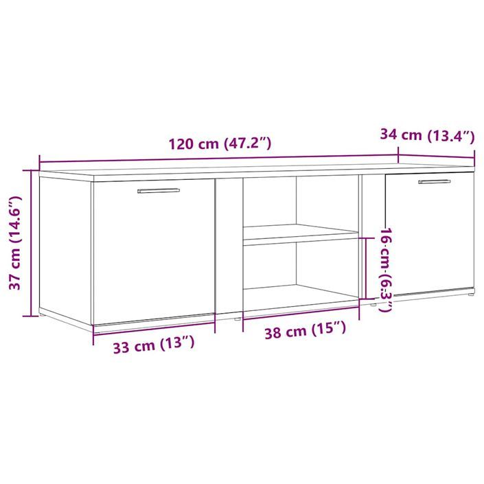 Meuble TV vieux bois 120x34x37 cm bois d'ingénierie - Photo n°10