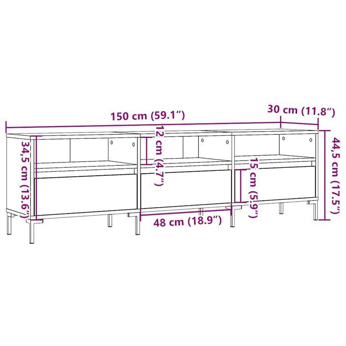 Meuble TV vieux bois 150x30x44,5 cm bois d'ingénierie - Photo n°10