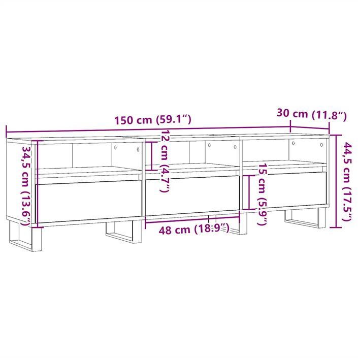 Meuble TV vieux bois 150x30x44,5 cm bois d'ingénierie - Photo n°10