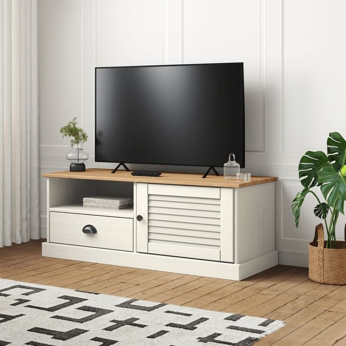 Meuble TV VIGO blanc 106x40x40 cm bois massif de pin - Photo n°2