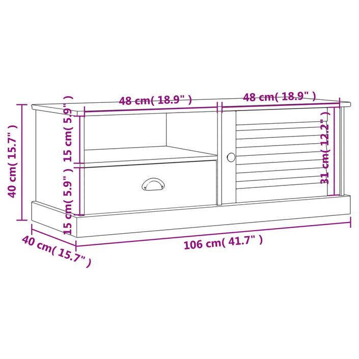 Meuble TV VIGO gris 106x40x40 cm bois massif de pin - Photo n°9