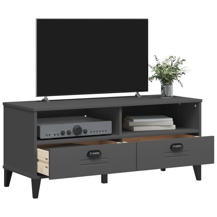 Meuble TV VIKEN gris anthracite bois de pin solide - Photo n°4