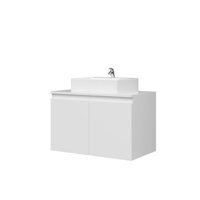 Meuble vasque de Salle de bain 2 portes - Blanc Laqué - L 80 x P 46 x H 50 cm - CINA - Photo n°1
