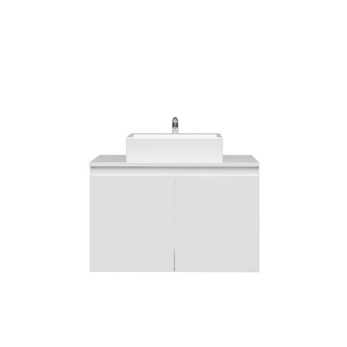 Meuble vasque de Salle de bain 2 portes - Blanc Laqué - L 80 x P 46 x H 50 cm - CINA - Photo n°3