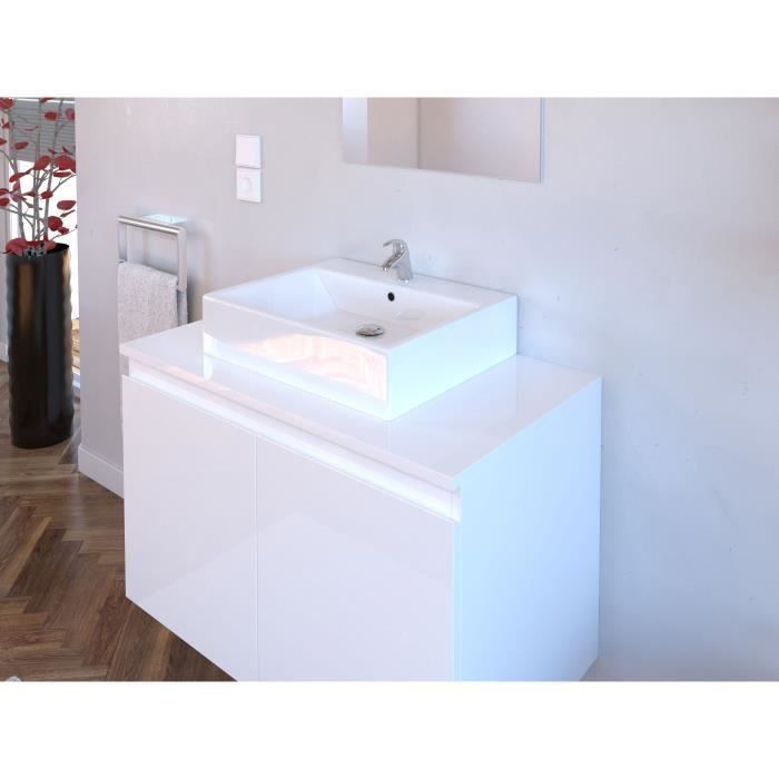 Meuble vasque de Salle de bain 2 portes - Blanc Laqué - L 80 x P 46 x H 50 cm - CINA - Photo n°5