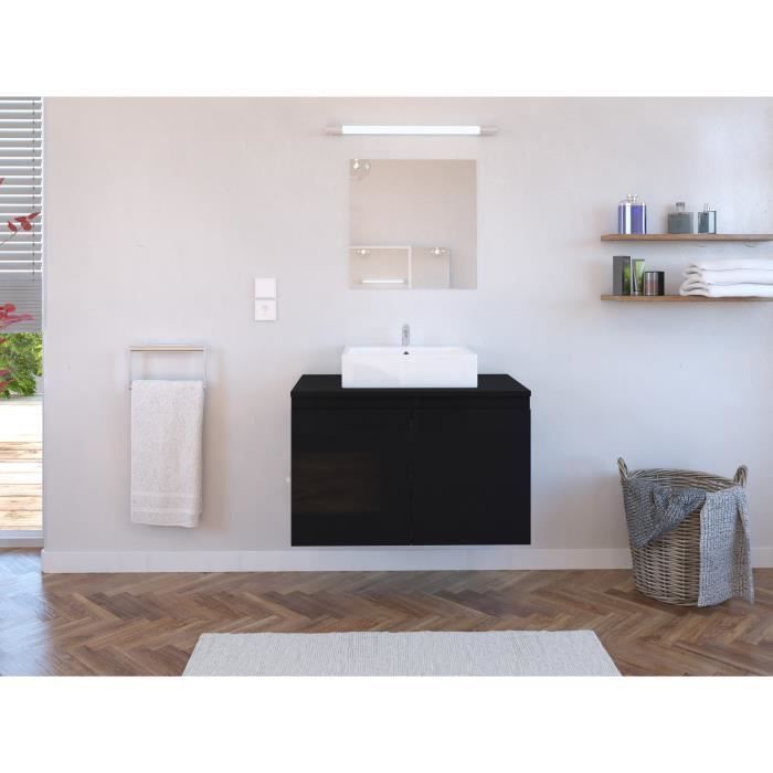 Meuble vasque de Salle de bain 2 portes - Noir Laqué - L 80 x P 46 x H 50 cm - CINA - Photo n°2