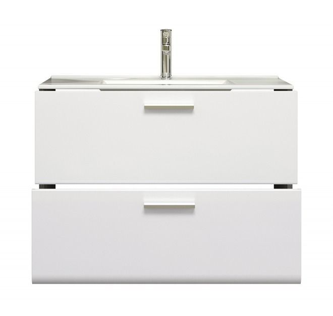 Meuble vasque suspendu blanc et gris 2 tiroirs Randy L 82 cm - Photo n°2