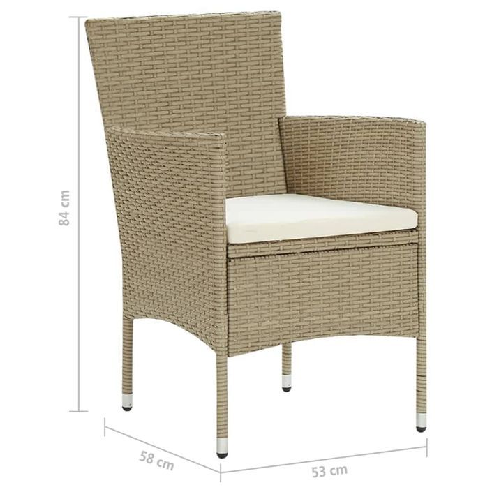 Meubles à dîner de jardin et coussins 3 pcs Poly rotin Beige - Photo n°11