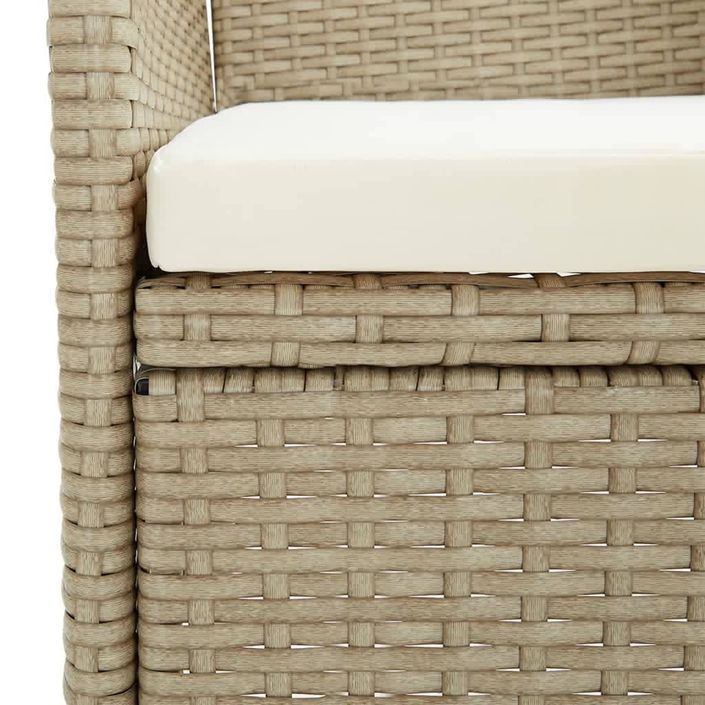 Meubles à dîner de jardin et coussins 5 pcs Poly rotin Beige - Photo n°10