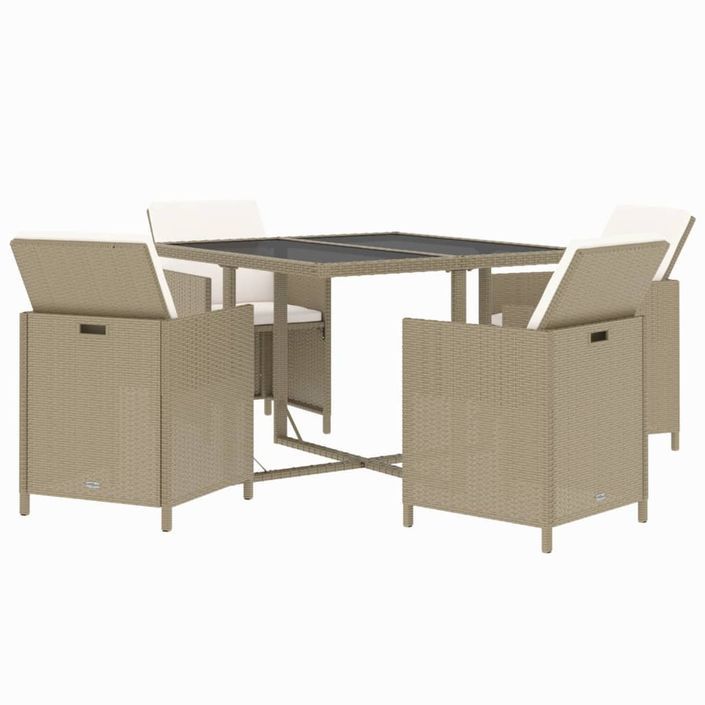 Meubles à dîner de jardin et coussins 5 pcs Poly rotin Beige - Photo n°3