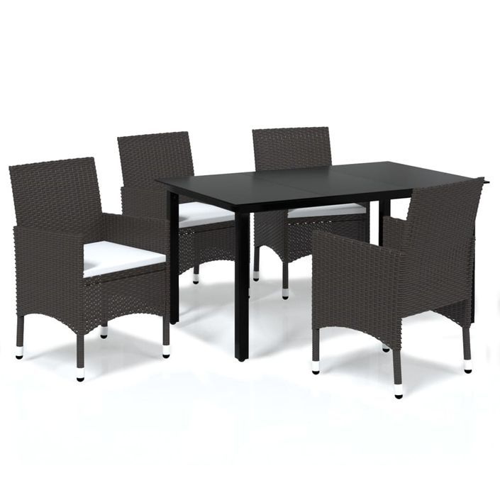 Meubles à dîner de jardin et coussins 5 pcs Poly rotin Marron 3 - Photo n°1