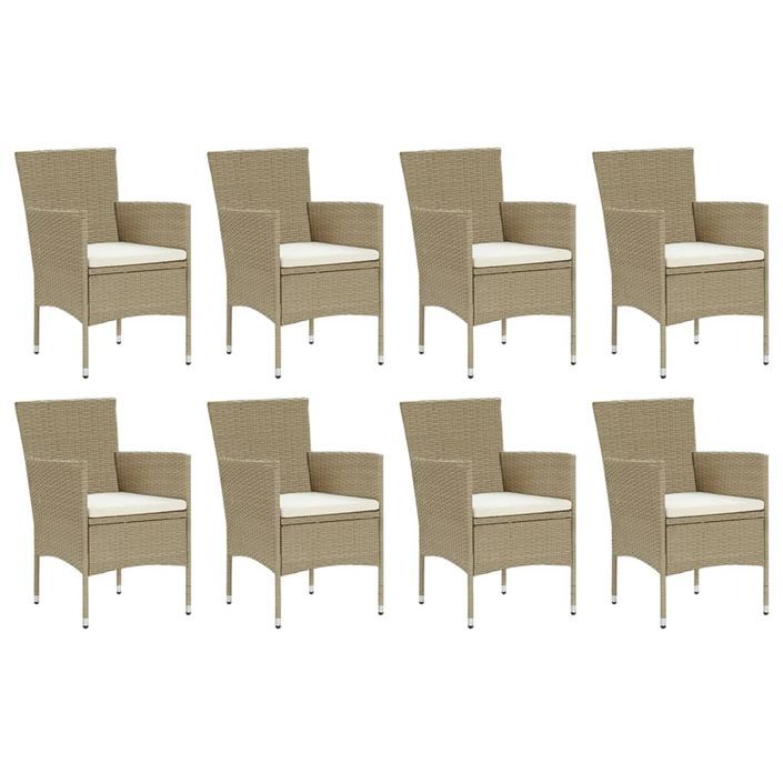 Meubles à dîner de jardin et coussins 9 pcs Poly rotin Beige - Photo n°3