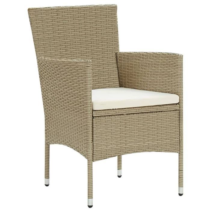 Meubles à dîner de jardin et coussins 9 pcs Poly rotin Beige - Photo n°4