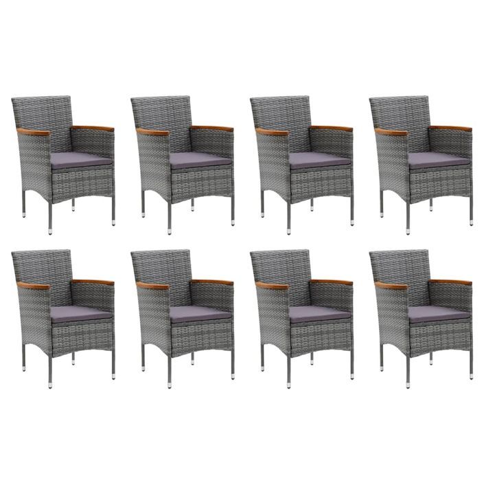 Meubles à dîner de jardin et coussins 9 pcs Poly rotin Gris - Photo n°3