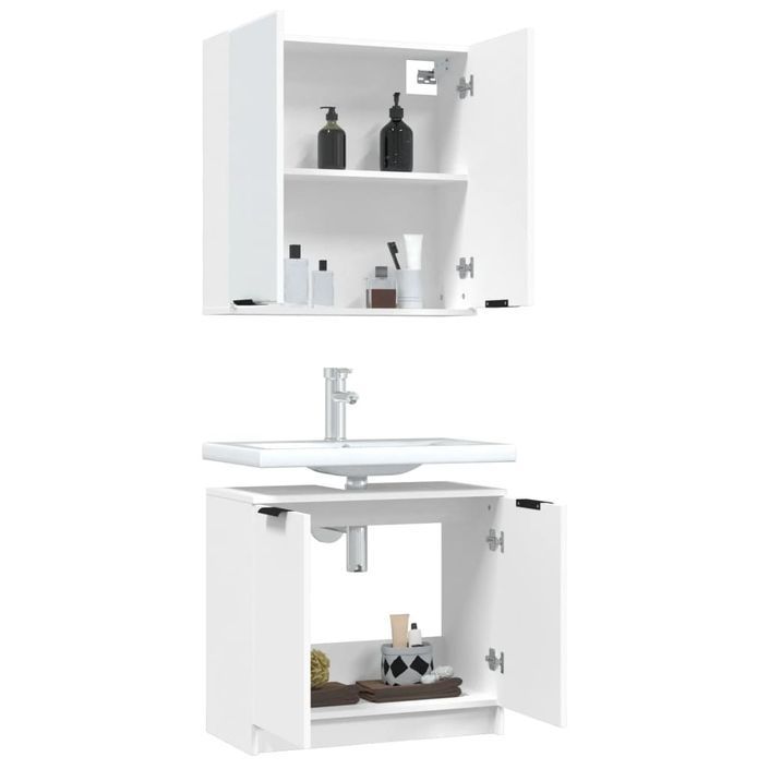 Meubles de salle de bain 2 pcs Blanc Bois d'ingénierie - Photo n°4