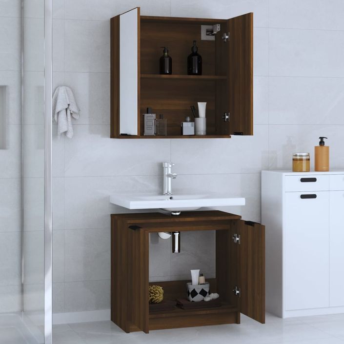 Meubles de salle de bain 2 pcs Chêne marron Bois d'ingénierie - Photo n°3