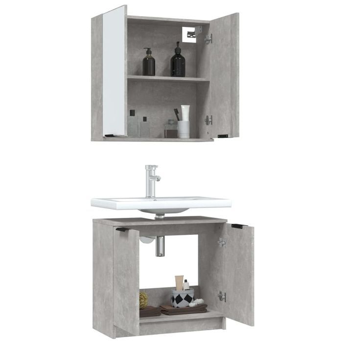 Meubles de salle de bain 2 pcs Gris béton Bois d'ingénierie - Photo n°4